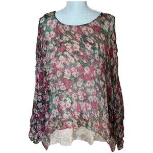 Sundance Floral 100% Silk Tiered Oversized Flowy Breezy Semi Sheer Top/Blouse XS